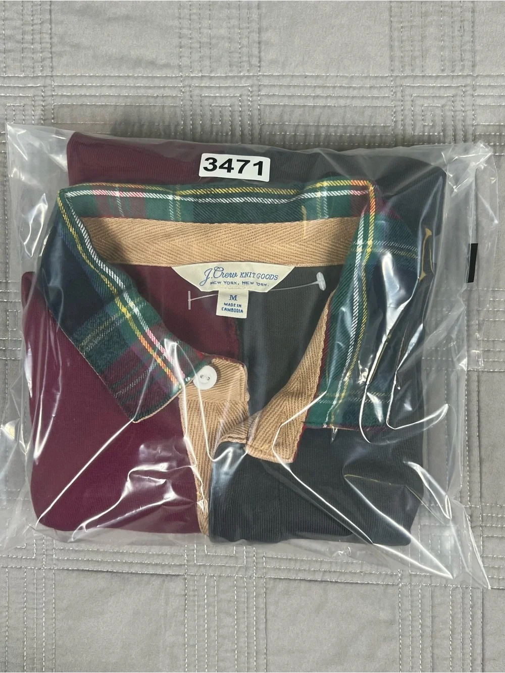 J Crew Knit Goods Rugby Polo Shirt LS Mens Size Medium Gray Maroon Color Block